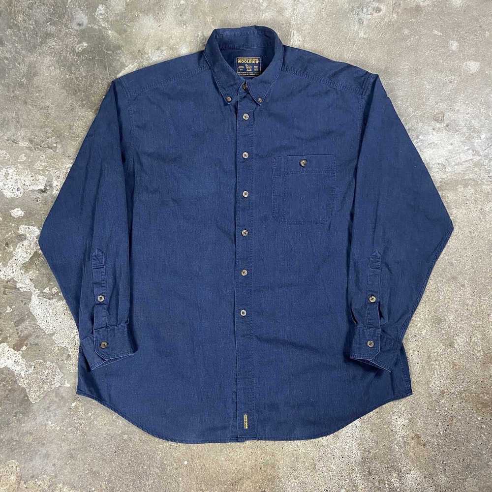 Woolrich Button Down Corduroy Shirt Size XL Navy Blue Long Sleeve Casual Wear